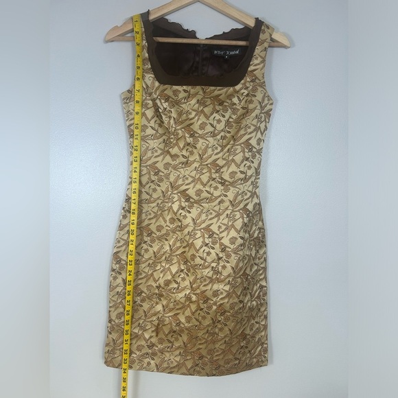 Vintage Betsey Johnson Chocolate Brown Gold Mini Dress - Picture 12 of 13
